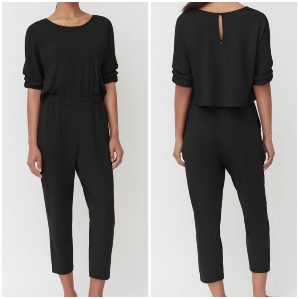 Cuyana Black Organic Pima Cotton Modal Open Back Jumpsuit XS Peru